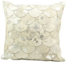NATURAL LEATHER HIDE S1203 WHITE/SILVER 20" x 20" THROW PILLOW