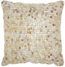 NATURAL LEATHER HIDE S2186 WHITE/GOLD 20" x 20" THROW PILLOW